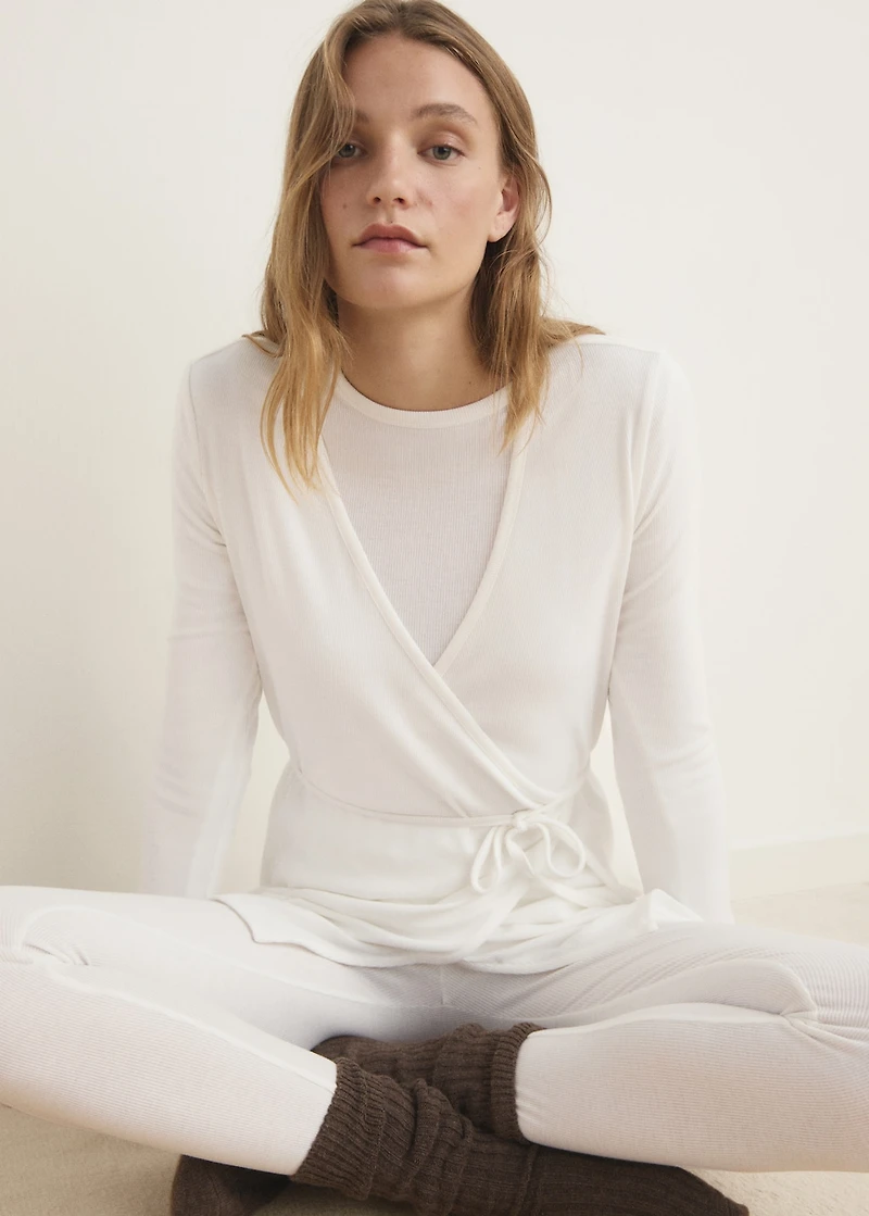 Rib-knit cardigan with tie