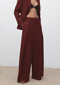 Wide-leg pleated suit pants