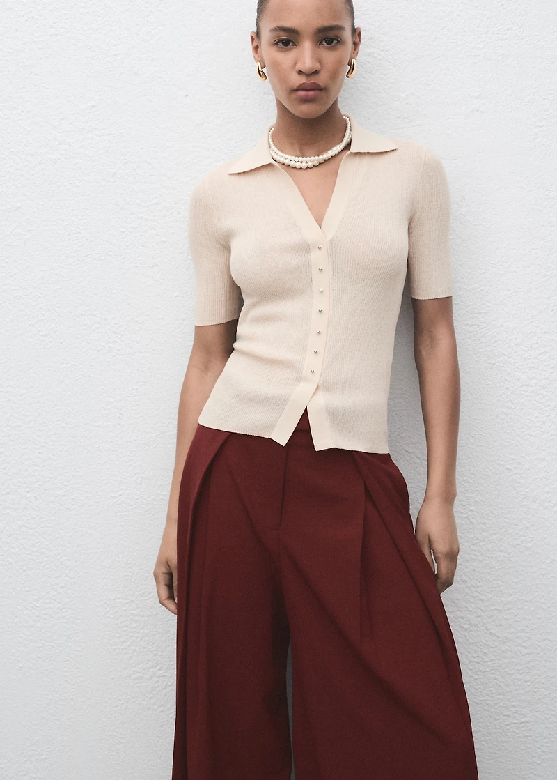 Wide-leg pleated suit pants