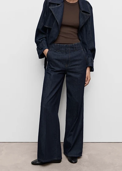 Wide-leg denim pants with belt loops