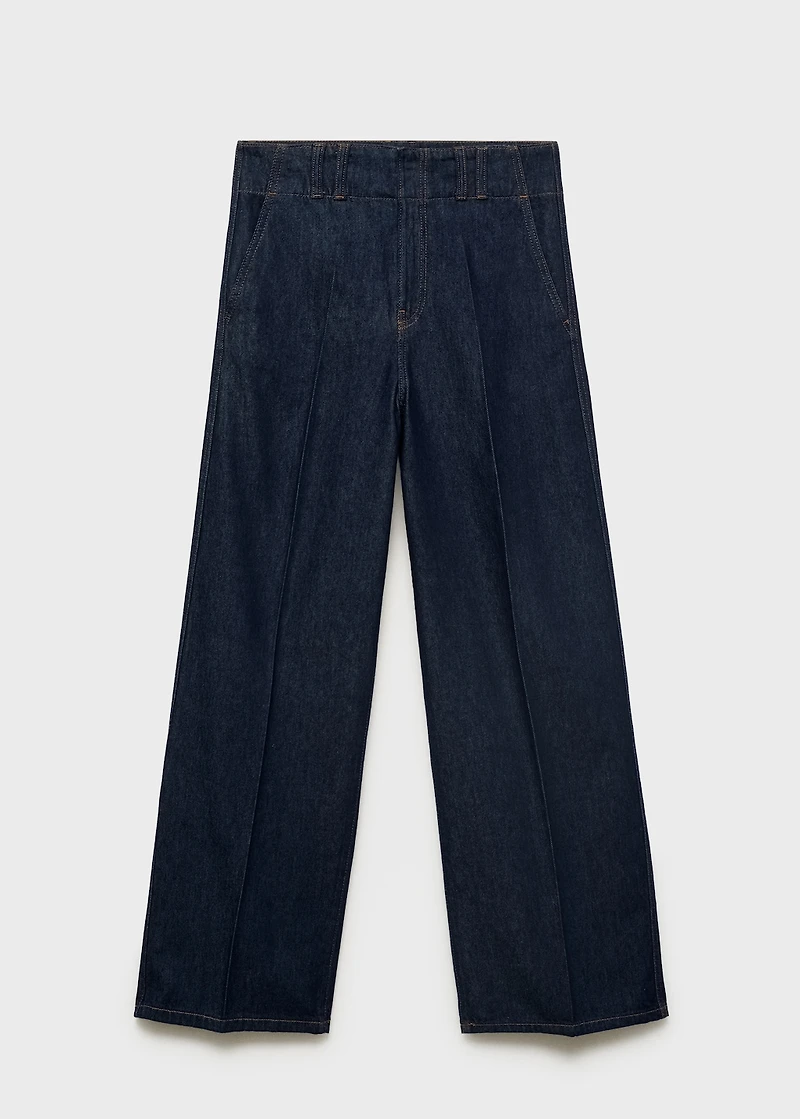 Wide-leg denim pants with belt loops