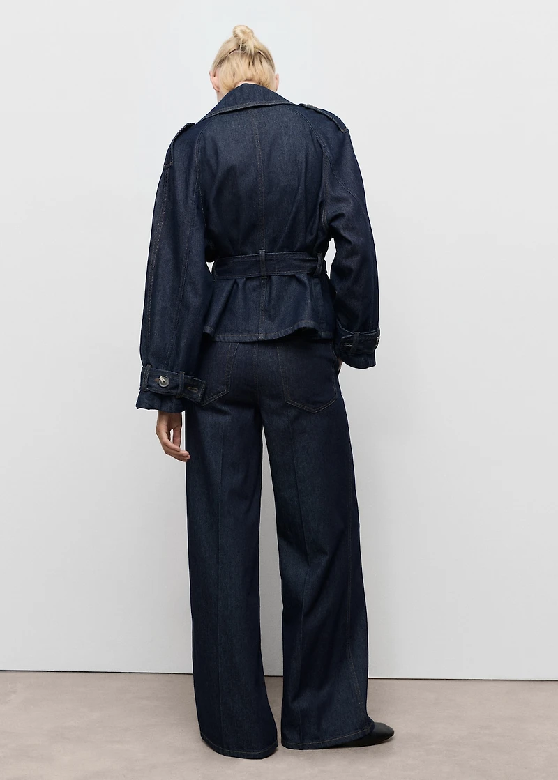 Wide-leg denim pants with belt loops