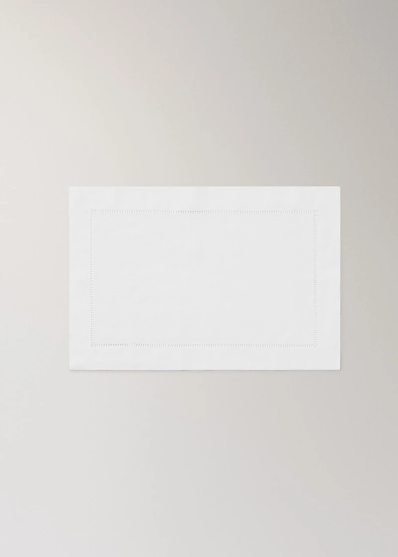 Embroidered hemstitched linen placemat
