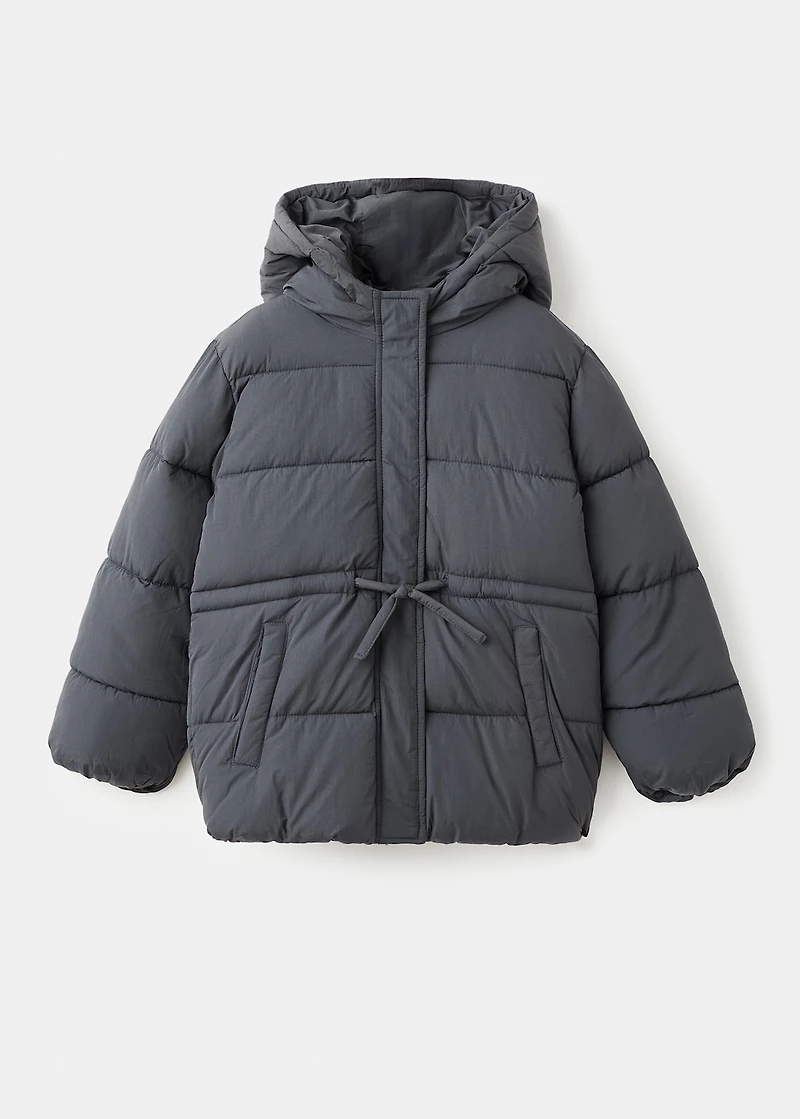 Hooded anorak with drawstring