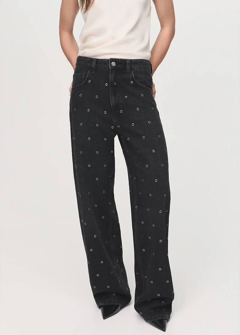 Barrel jeans with eyelets