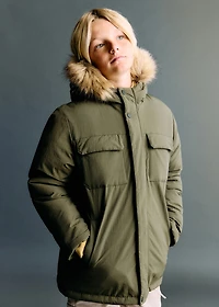 Anorak with shearling-effect hood