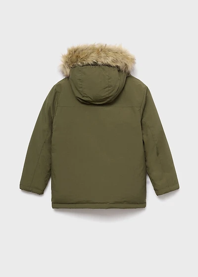 Anorak with shearling-effect hood