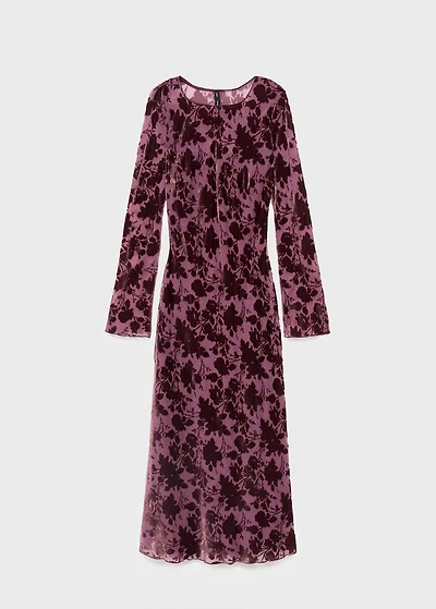 Floral jacquard dress with bell sleeves