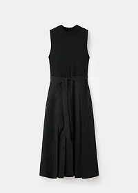 Combined woven dress with belt