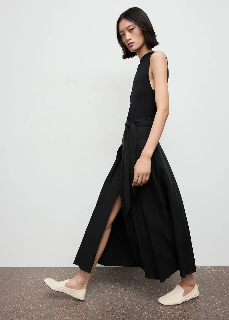 Combined woven dress with belt