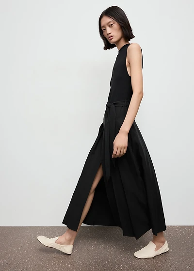 Combined woven dress with belt