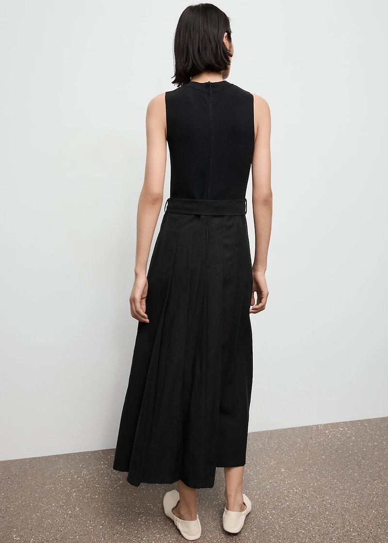 Combined woven dress with belt