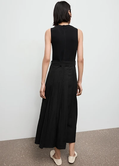 Combined woven dress with belt