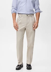 Regular fit pleated cotton pants