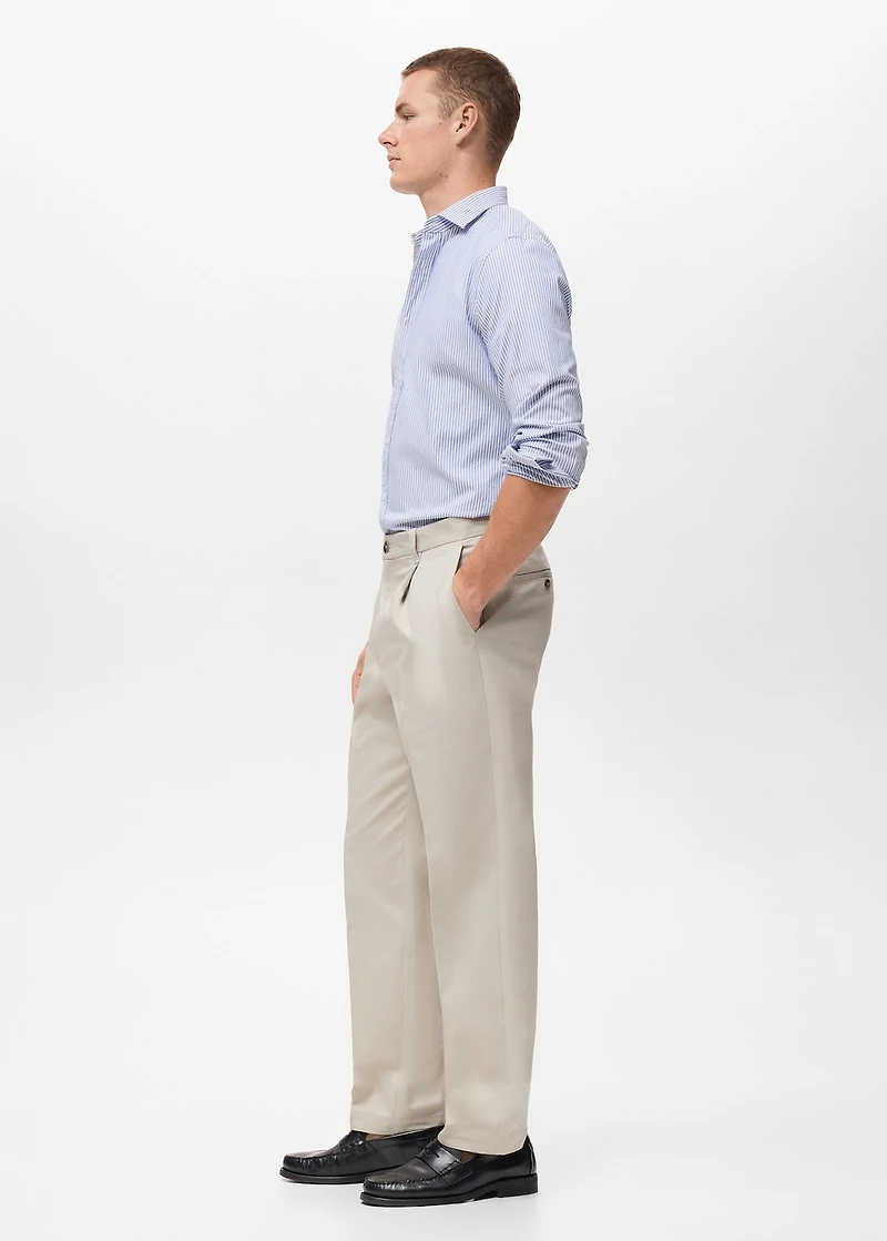Regular fit pleated cotton pants