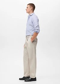 Regular fit pleated cotton pants