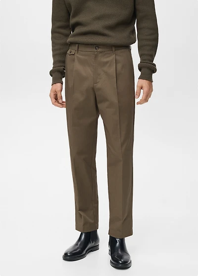 Regular fit pleated cotton pants