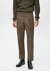 Regular fit pleated cotton pants