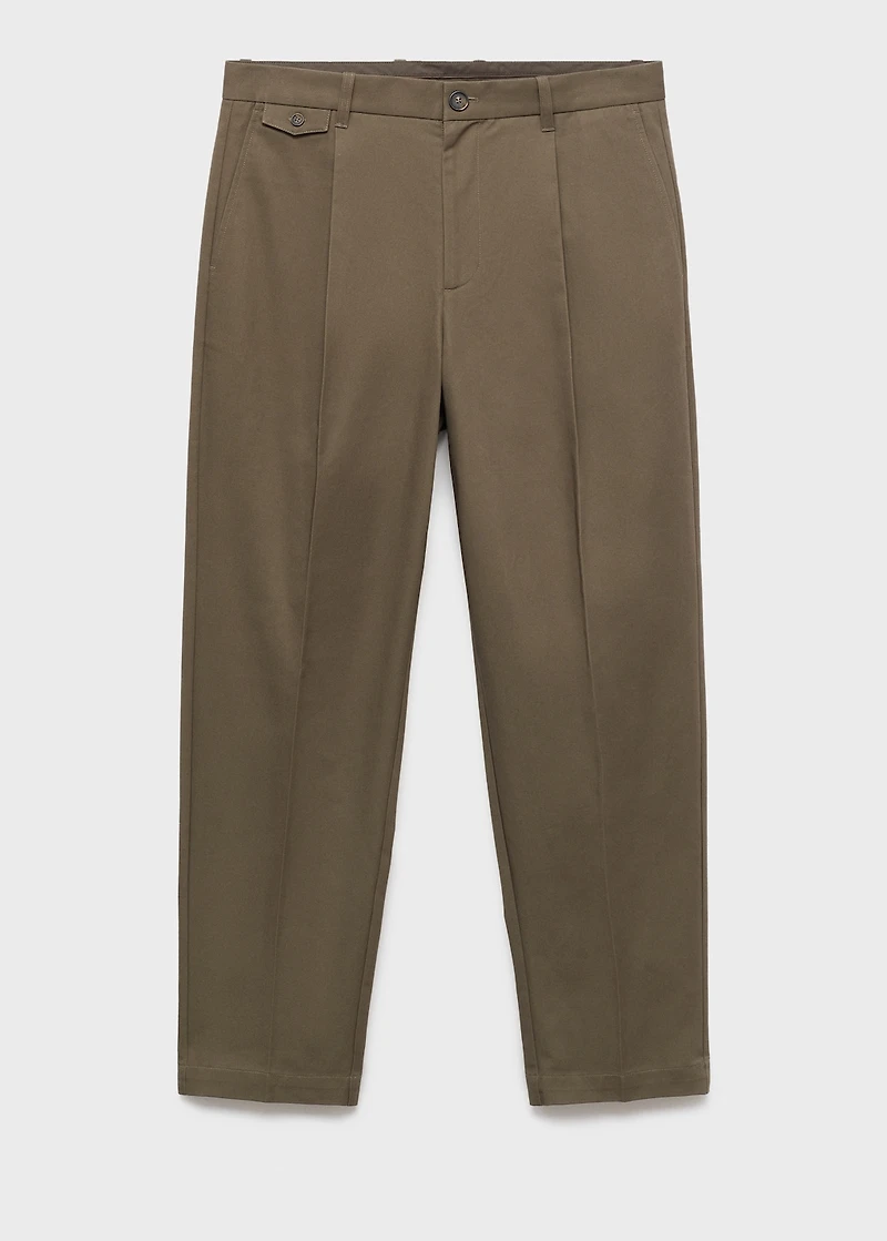 Regular fit pleated cotton pants