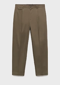 Regular fit pleated cotton pants