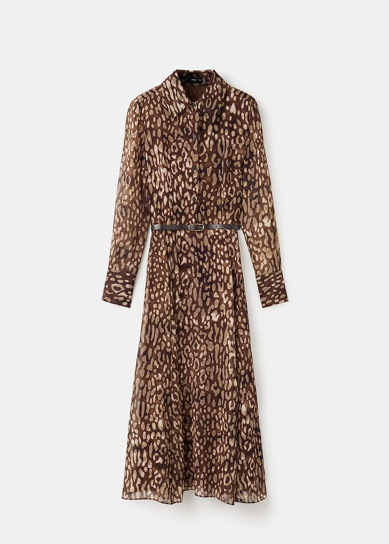 Leopard-print shirt dress with belt
