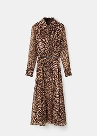 Leopard-print shirt dress with belt