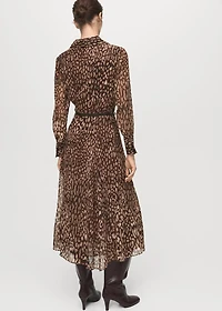 Leopard-print shirt dress with belt