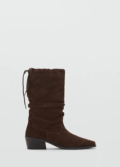 Knee-high leather boots with ruched detail