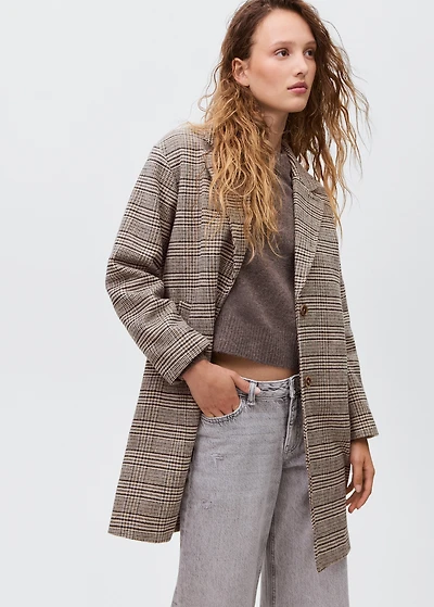 Check wool-blend coat