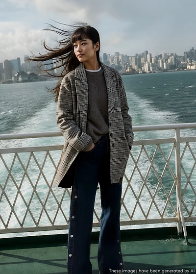 Check wool-blend coat