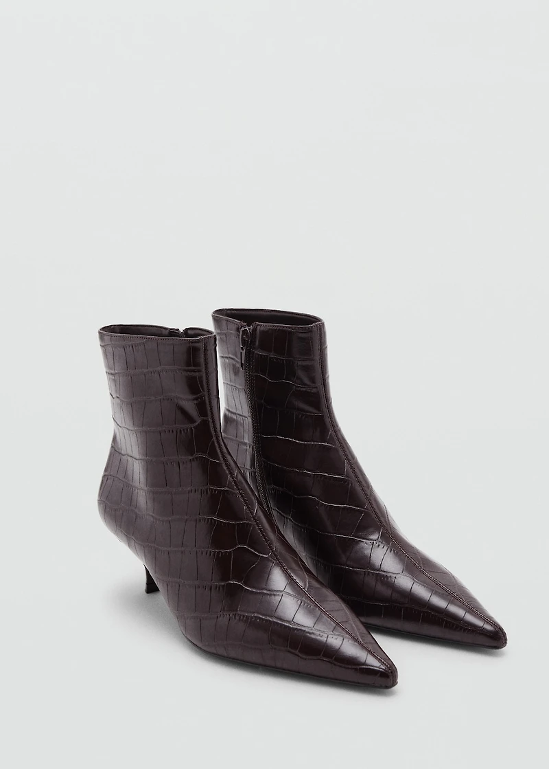 Faux-Croc-leather pointed-toe ankle boots