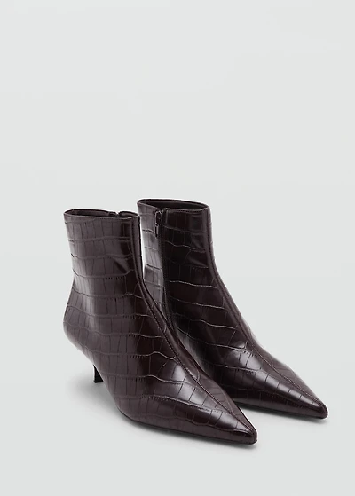 Faux-Croc-leather pointed-toe ankle boots