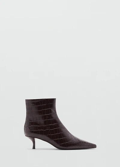 Faux-Croc-leather pointed-toe ankle boots