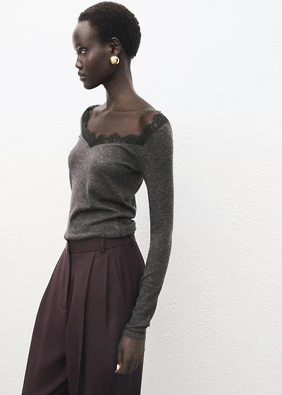 Lace-trimmed scoop-neck top