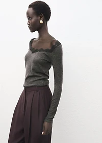 Lace-trimmed scoop-neck top