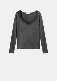 Lace-trimmed scoop-neck top