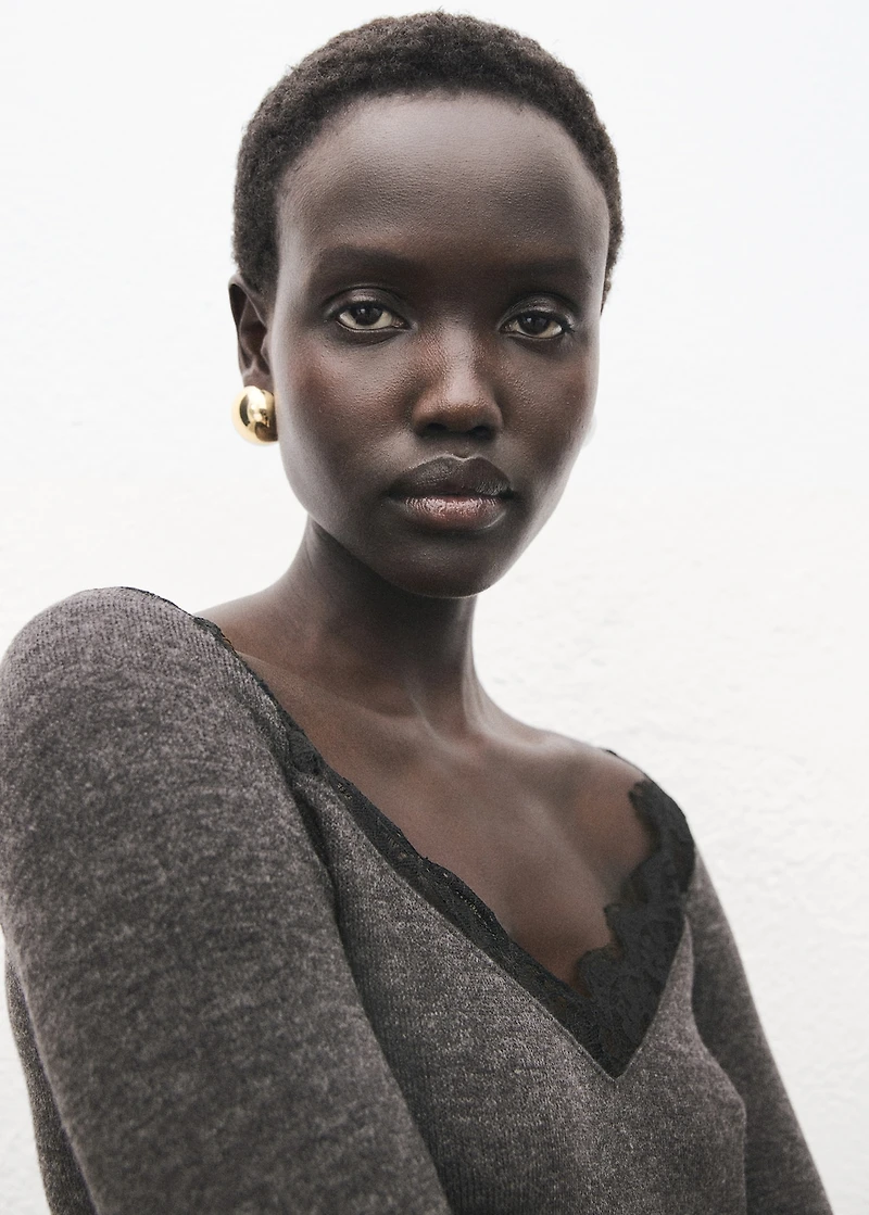 Lace-trimmed scoop-neck top