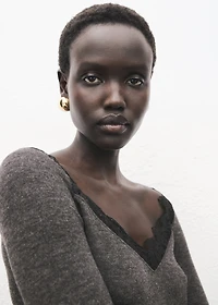 Lace-trimmed scoop-neck top