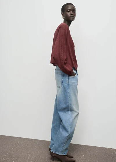 Embroidered puff-sleeve blouse