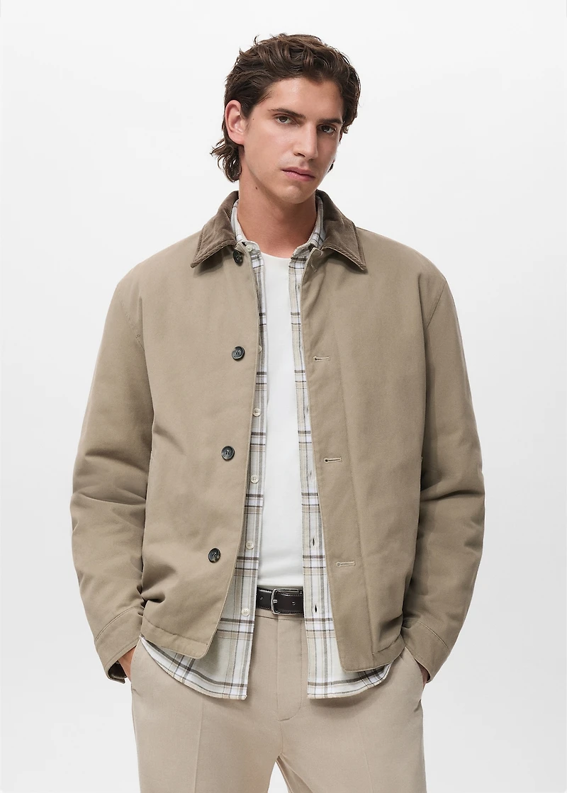 Quilted jacket with corduroy collar