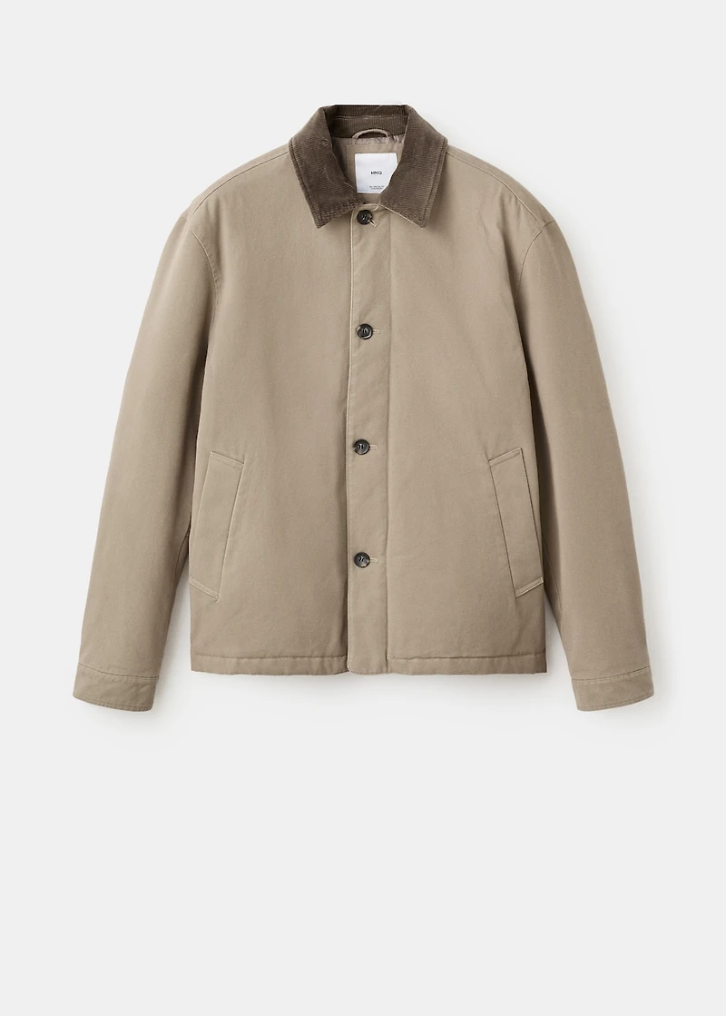 Quilted jacket with corduroy collar