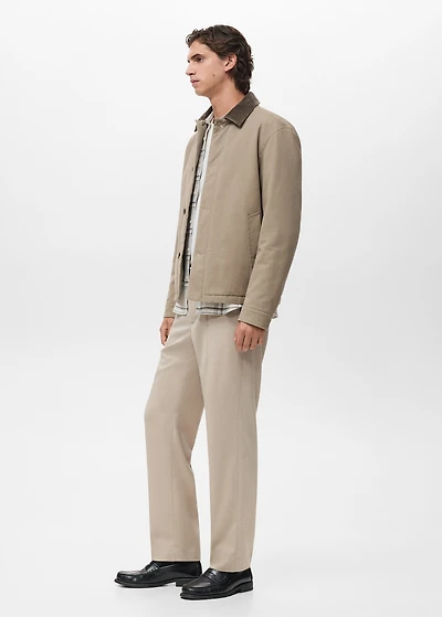 Quilted jacket with corduroy collar