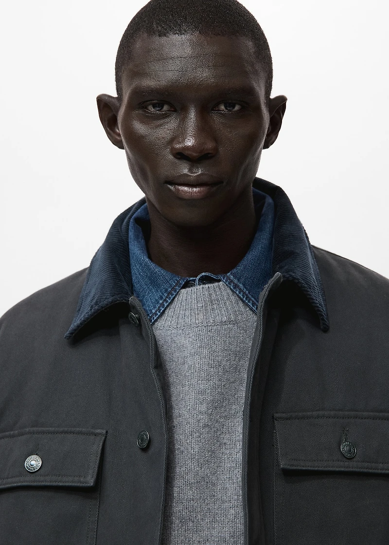 Quilted jacket with corduroy collar