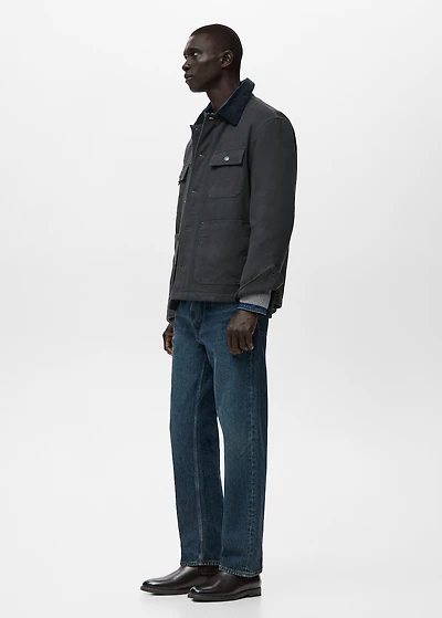 Quilted jacket with corduroy collar