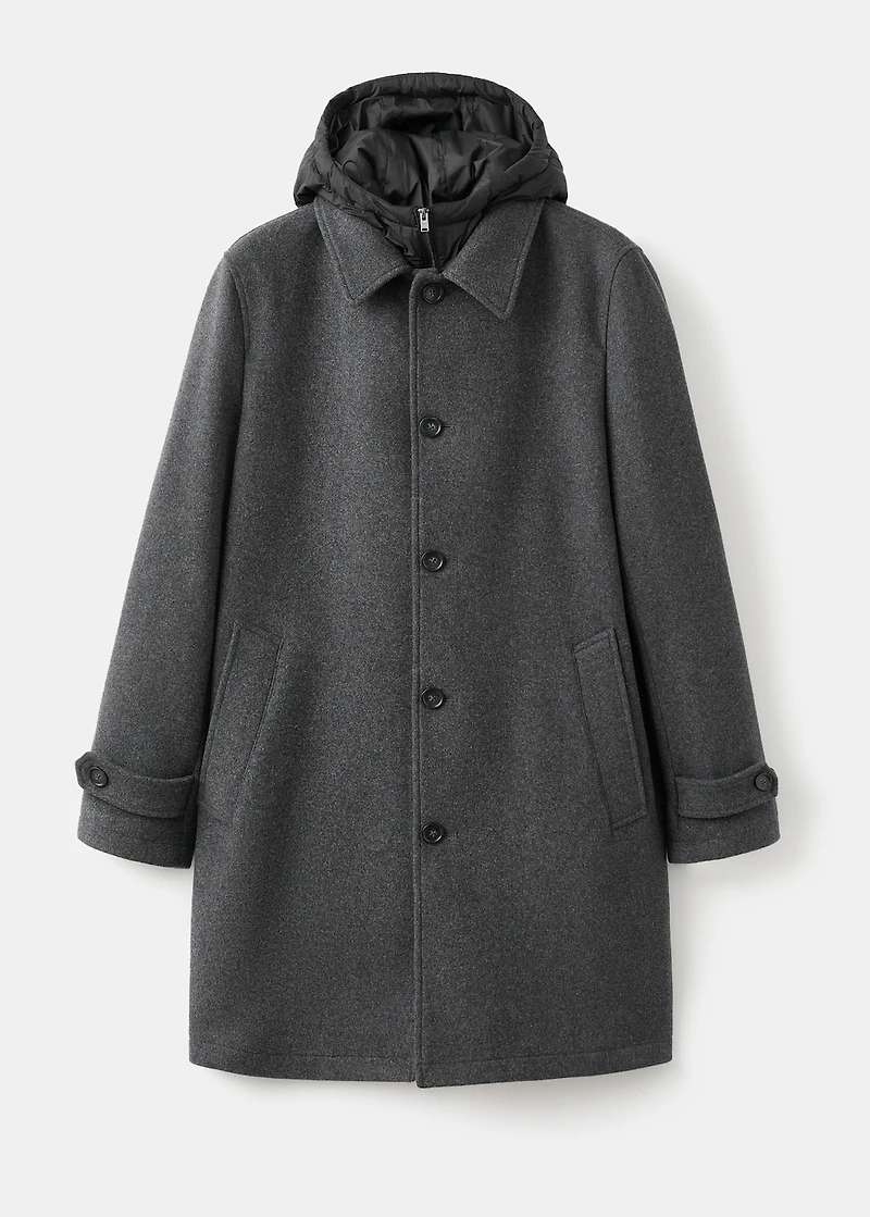 Detachable hood wool coat