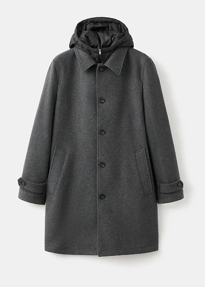 Detachable hood wool coat