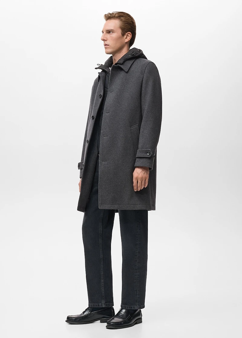 Detachable hood wool coat