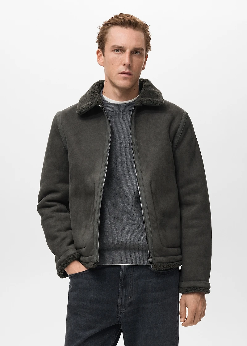 Double face jacket with sheepskin details