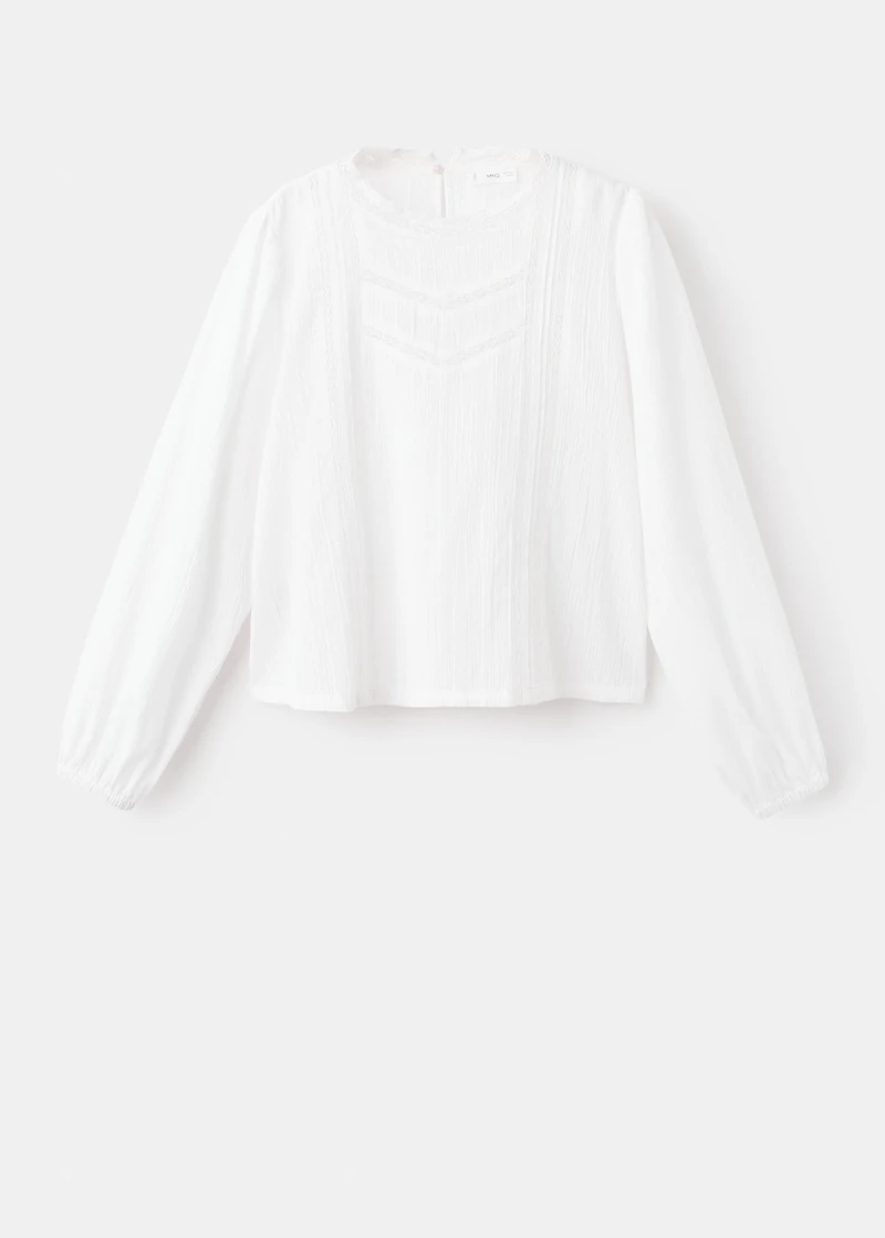 Cotton blouse with lace trim