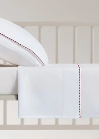 Percale cotton top sheet with contrasting picot detail for cot